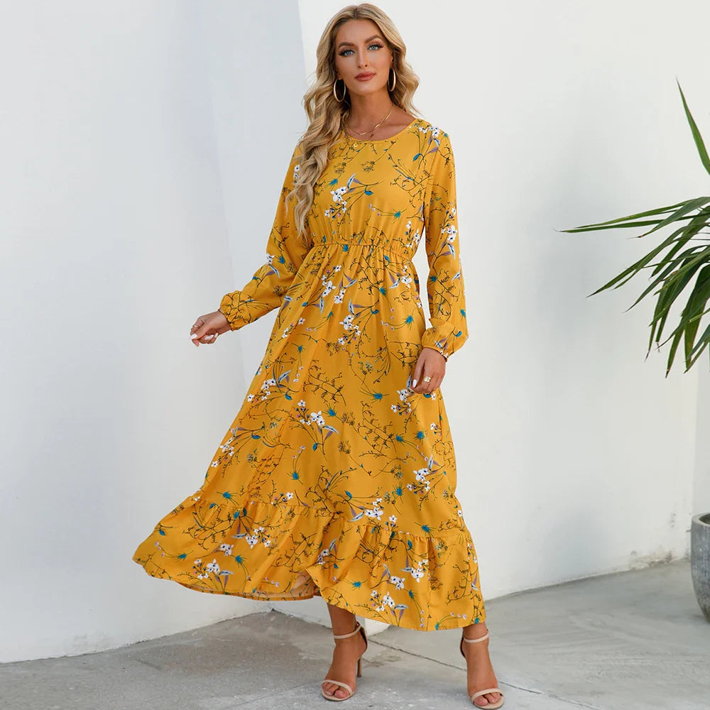 ELARA™ Floral Chiffon Maxi Dress