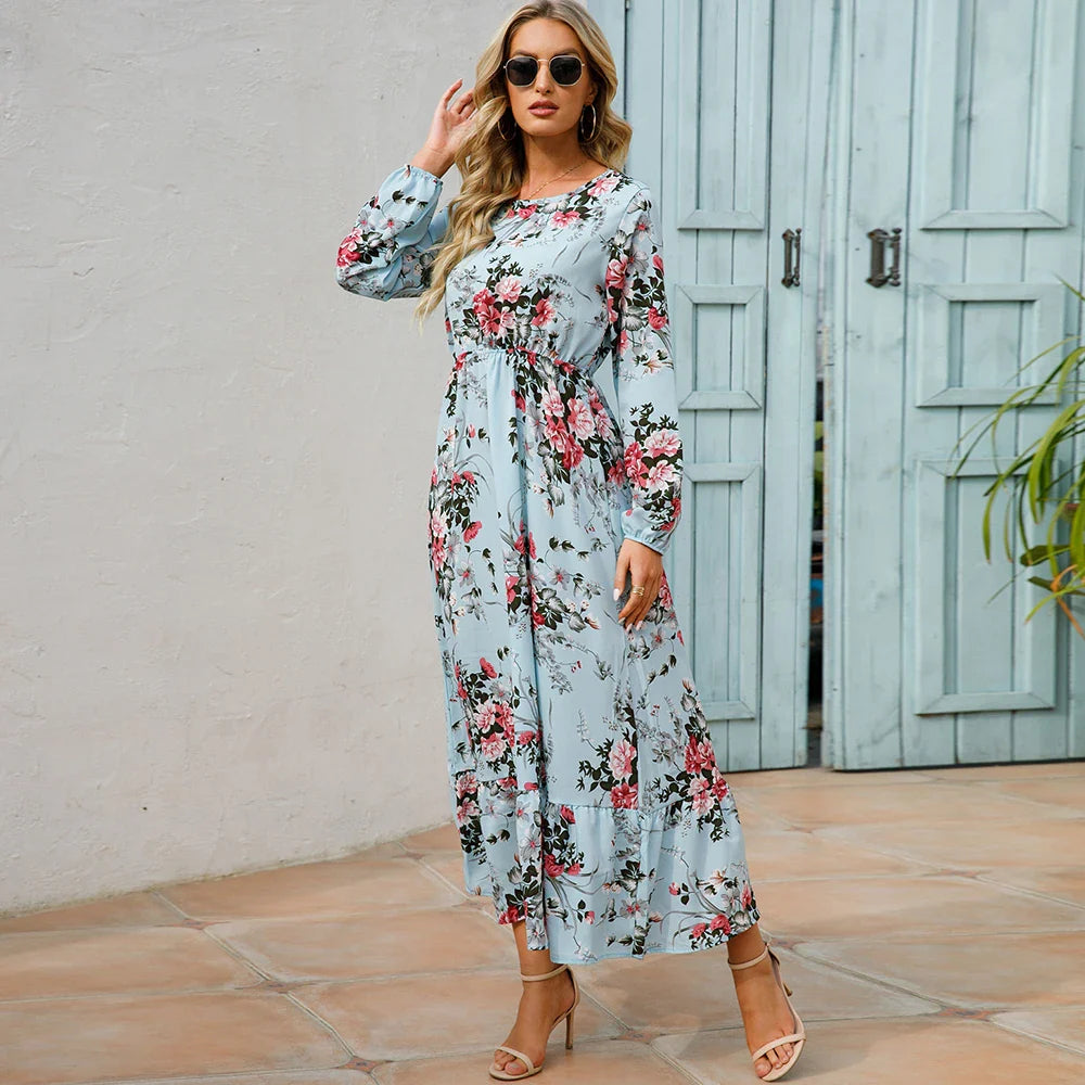 ELARA™ Floral Chiffon Maxi Dress
