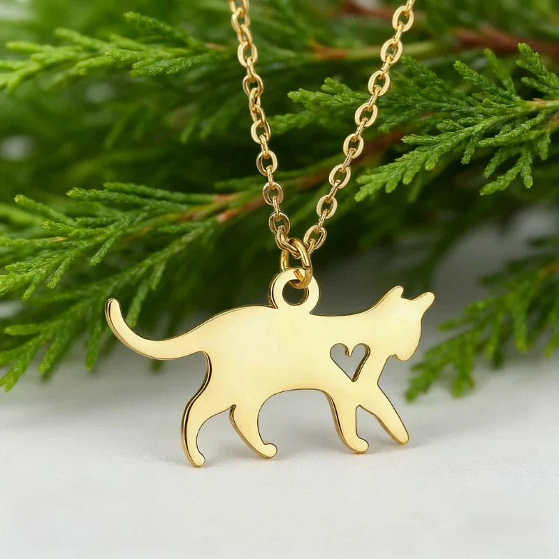 Stainless Steel Cat Memorial Necklace – Animal Jewelry for Women & Cat Lovers