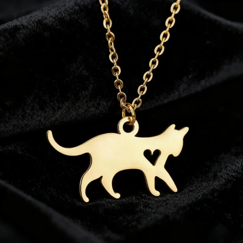 Stainless Steel Cat Memorial Necklace – Animal Jewelry for Women & Cat Lovers