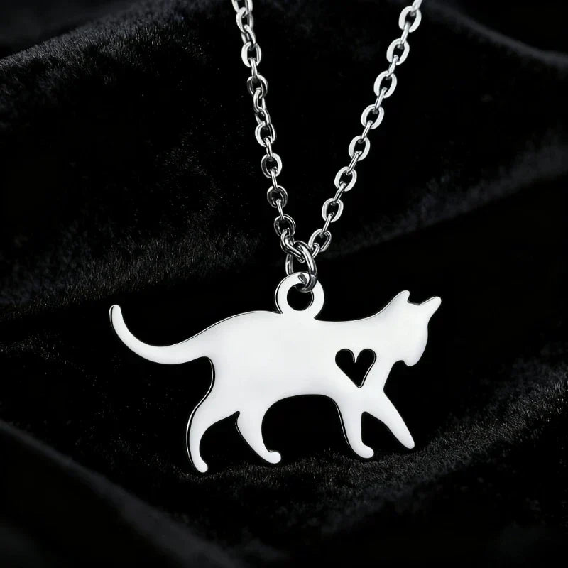 Stainless Steel Cat Memorial Necklace – Animal Jewelry for Women & Cat Lovers