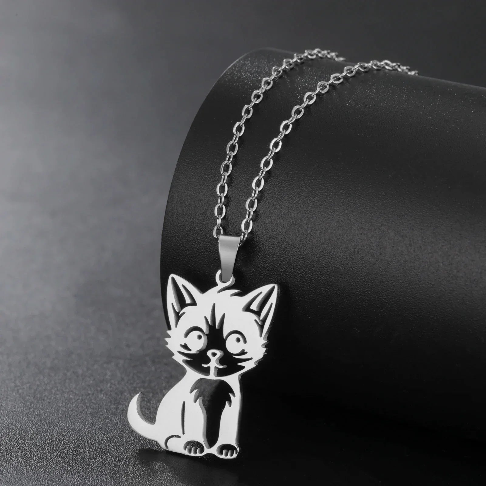 Cute Cat Kitten Pendant Necklace – Stainless Steel Animal Jewelry