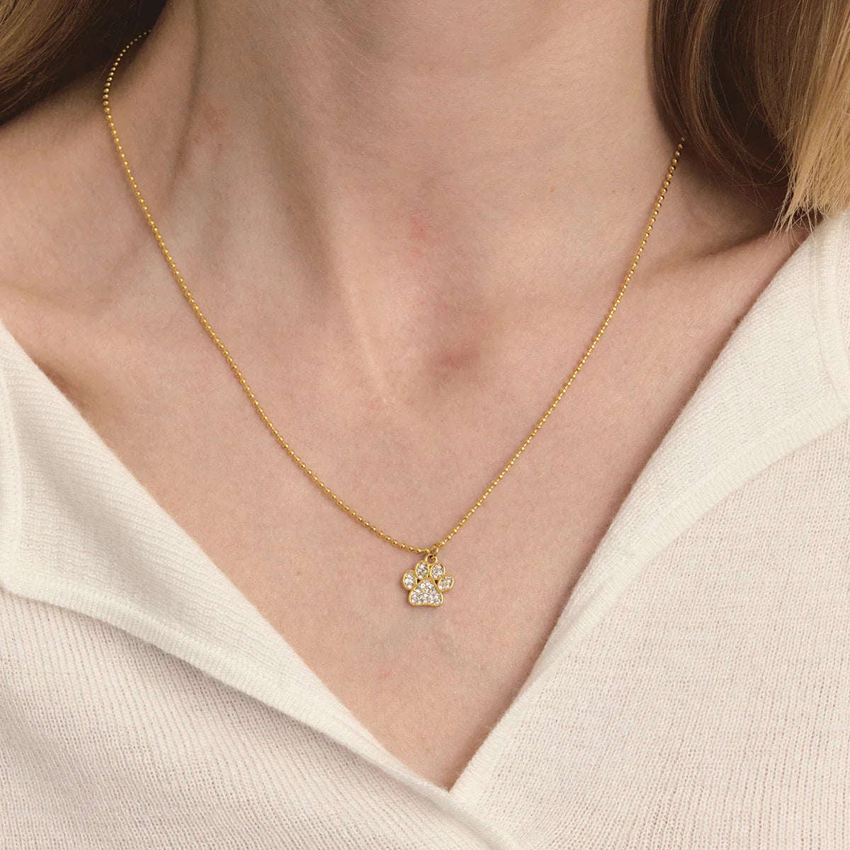 Cute Cat Claw Pendant Necklace – White Rhinestone, 18K PVD Gold Plated Stainless Steel