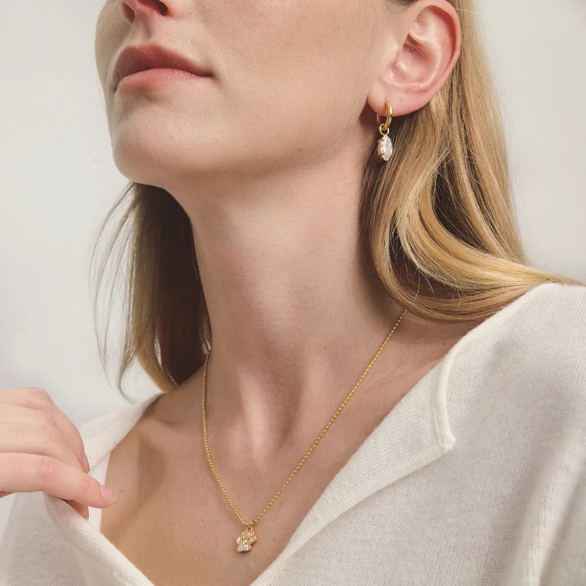 Cute Cat Claw Pendant Necklace – White Rhinestone, 18K PVD Gold Plated Stainless Steel