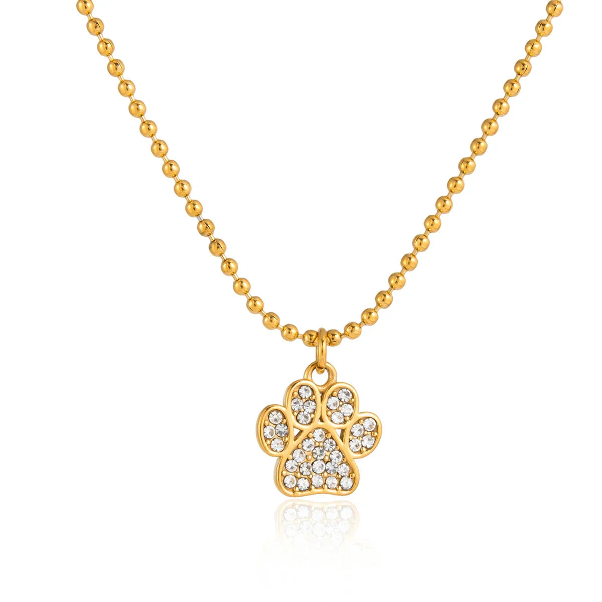 Cute Cat Claw Pendant Necklace – White Rhinestone, 18K PVD Gold Plated Stainless Steel