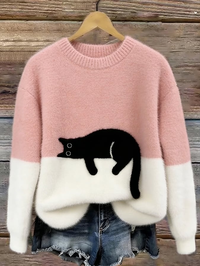 Samantha- Cat Print Oversized Sweater