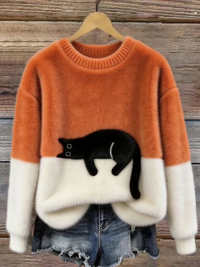 Samantha- Cat Print Oversized Sweater