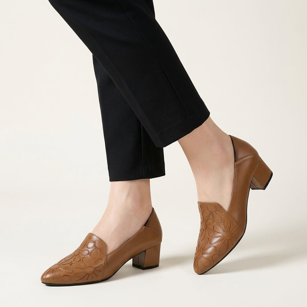 Sonya | Soft Leather Embroidered Pumps