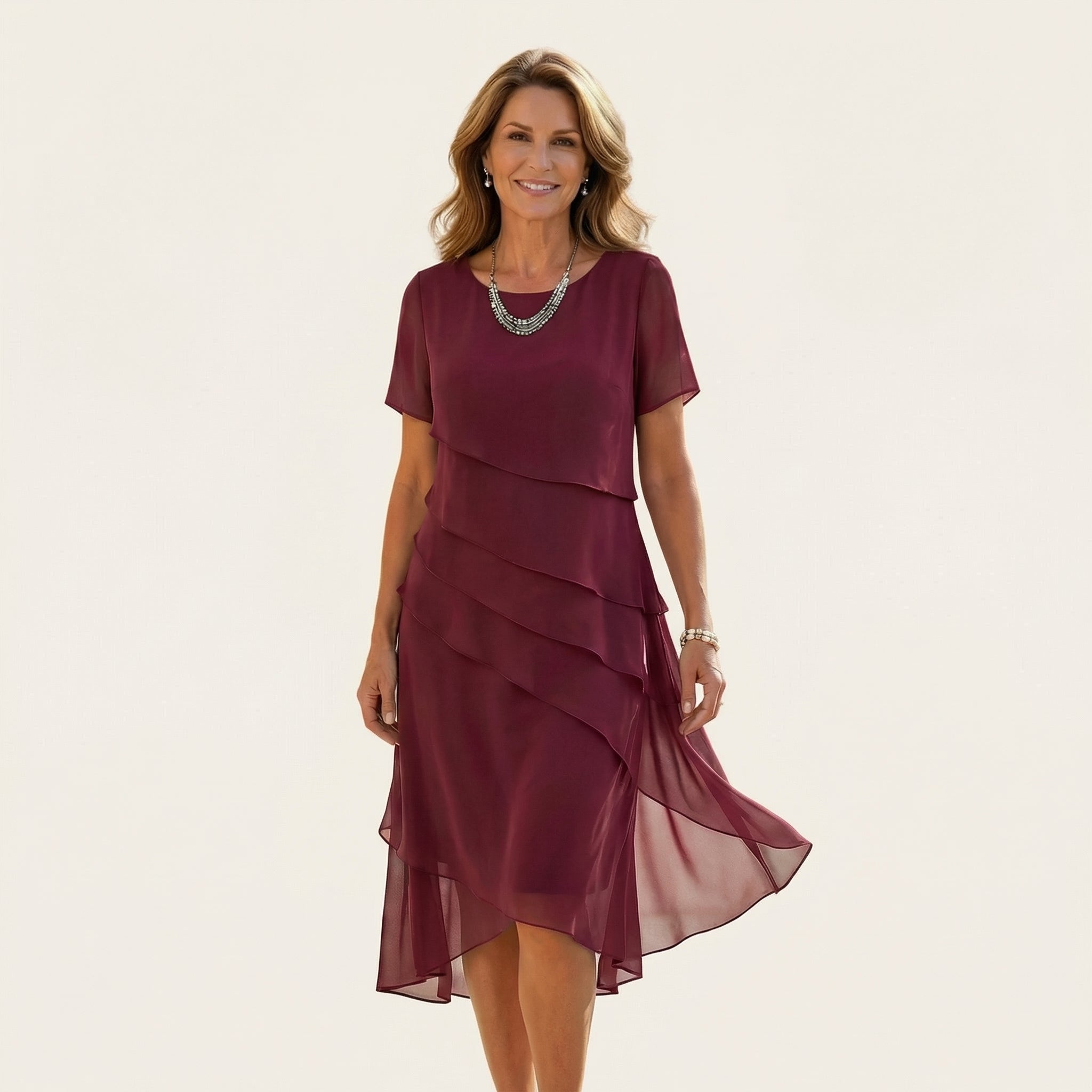 Angela | Tiered Chiffon Midi Dress