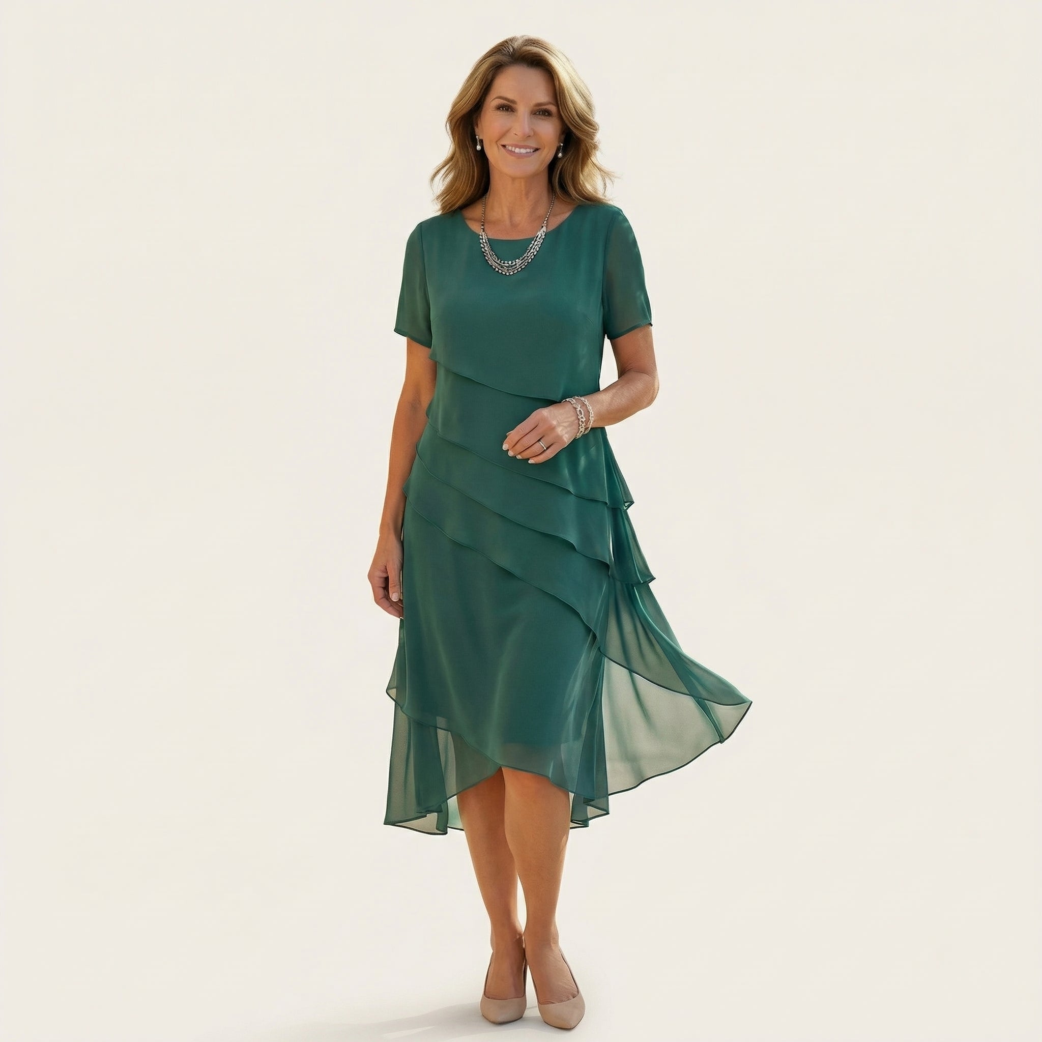 Angela | Tiered Chiffon Midi Dress