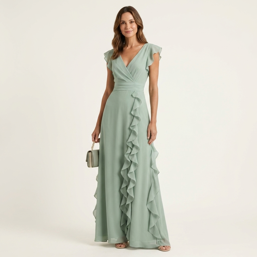 Nellyana | Wrap-Style Cascading Ruffle Maxi Dress