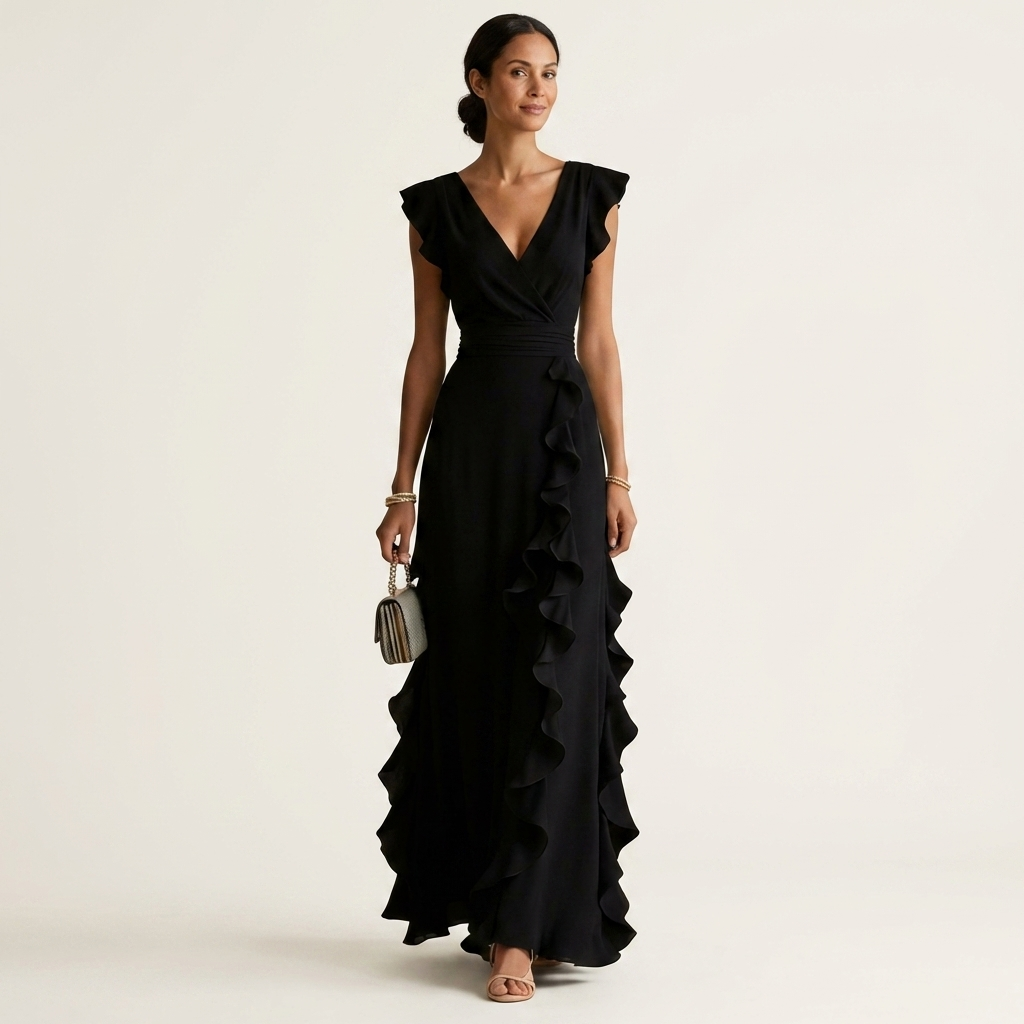 Nellyana | Wrap-Style Cascading Ruffle Maxi Dress