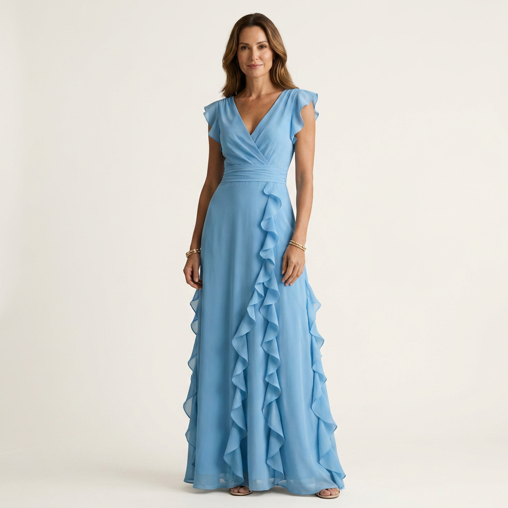 Nellyana | Wrap-Style Cascading Ruffle Maxi Dress
