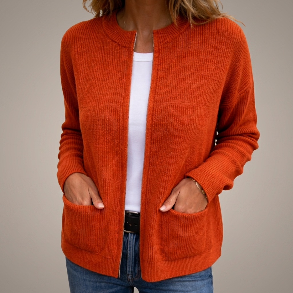 Colette | Warm Knitted Zip-Up Cardigan with Pockets
