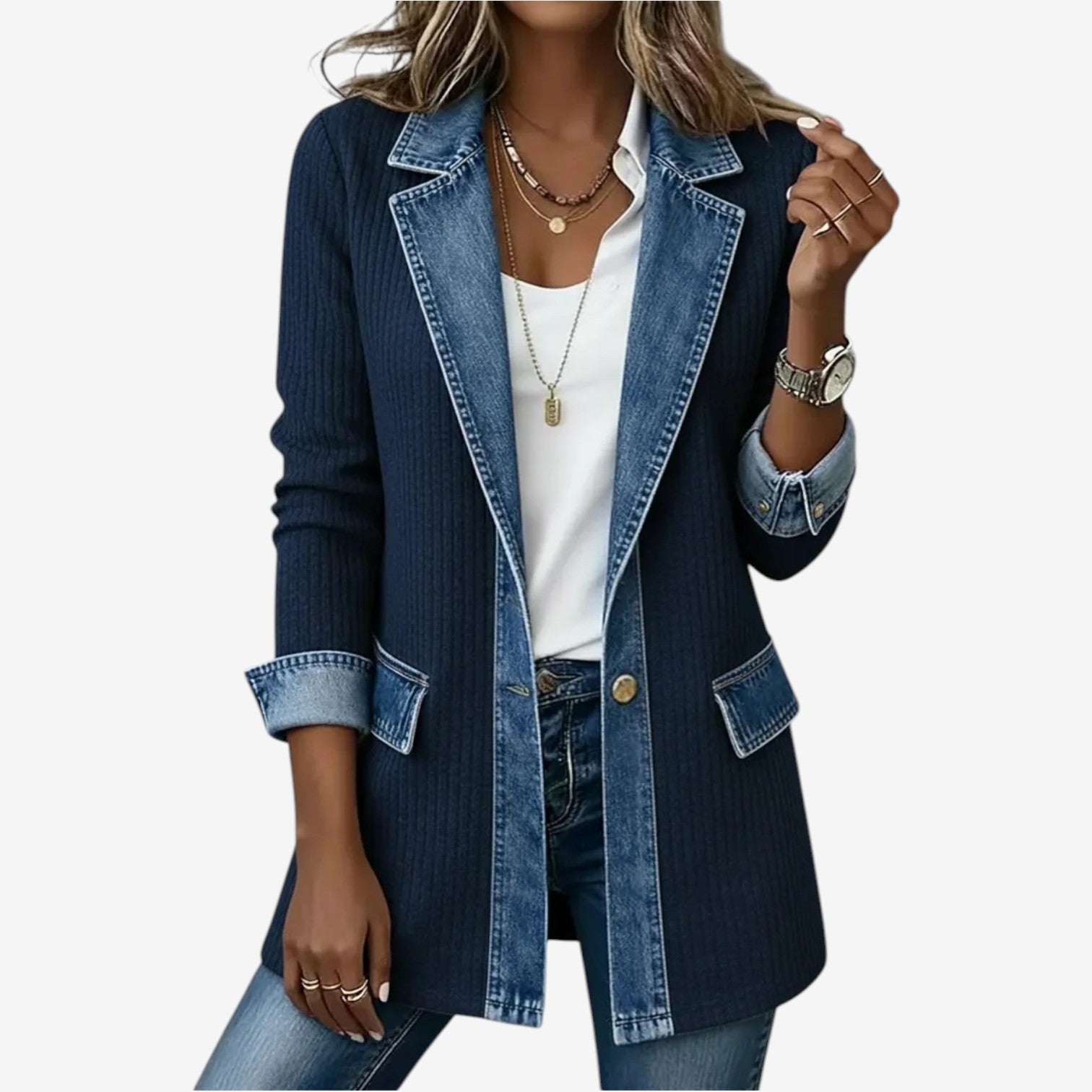 The Emili™ Mixed-Texture Denim Jacket