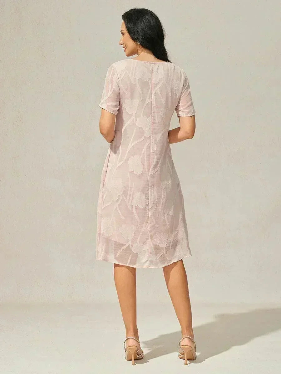 Floral Print Sheer Chiffon Knee-Length A-Line Dress