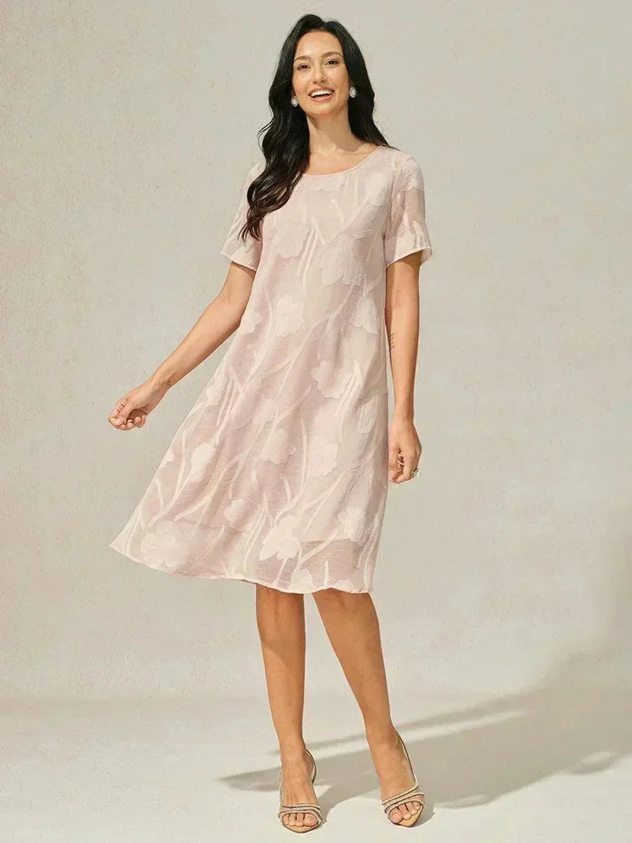 Floral Print Sheer Chiffon Knee-Length A-Line Dress