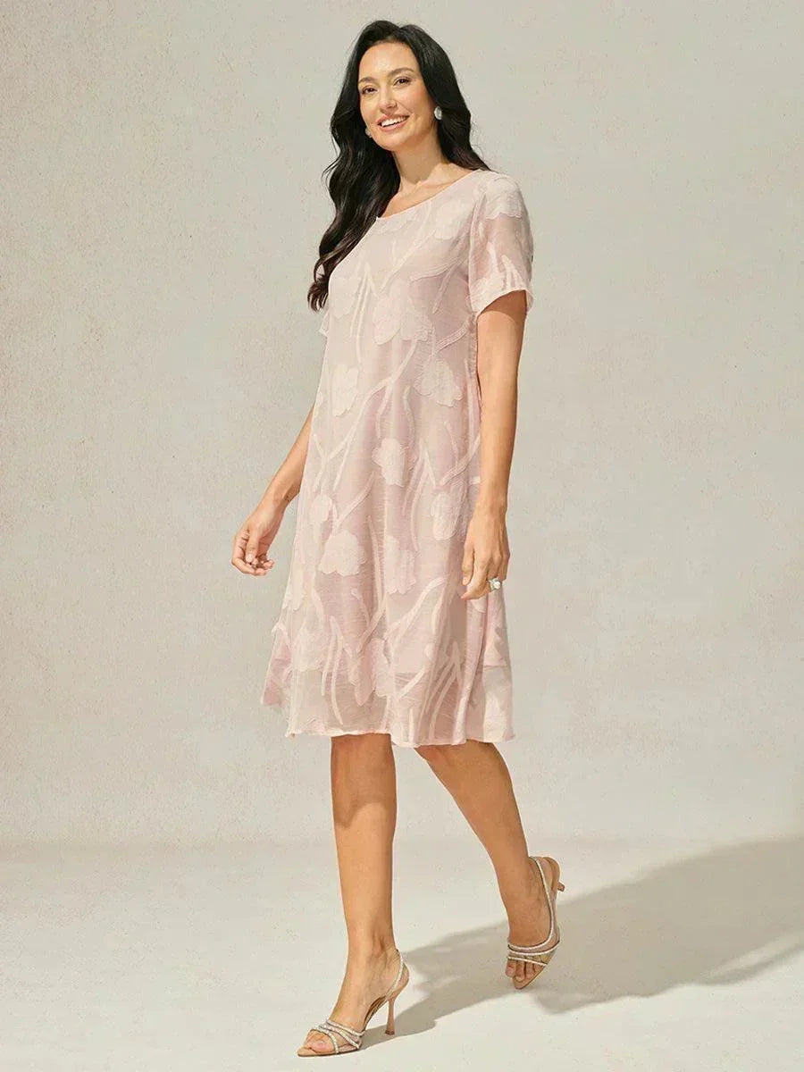 Floral Print Sheer Chiffon Knee-Length A-Line Dress