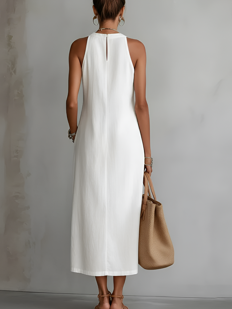 Margot | Sleeveless Stand Collar Midi Dress