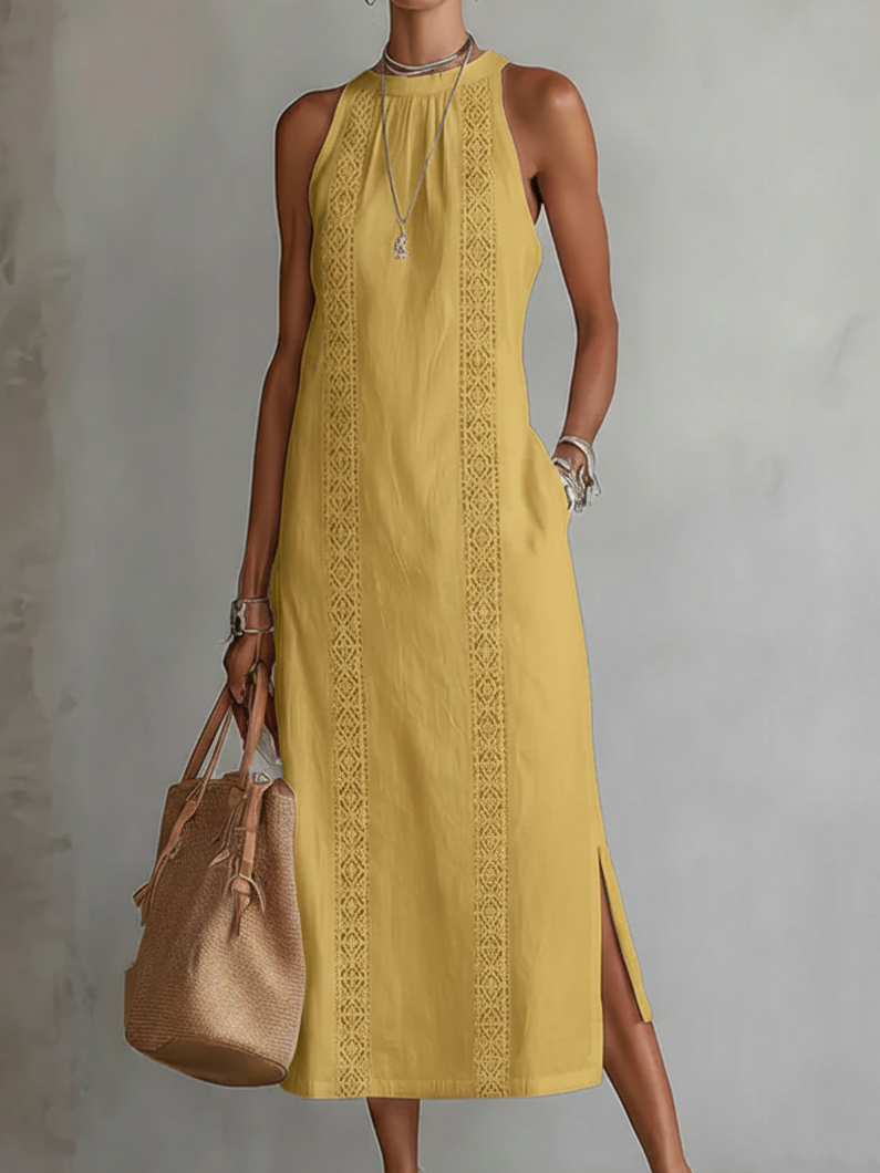 Margot | Sleeveless Stand Collar Midi Dress