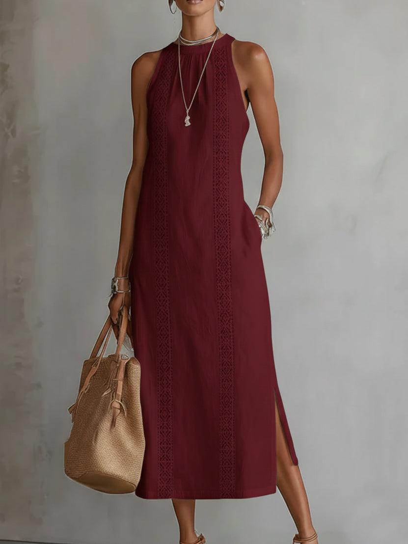 Margot | Sleeveless Stand Collar Midi Dress