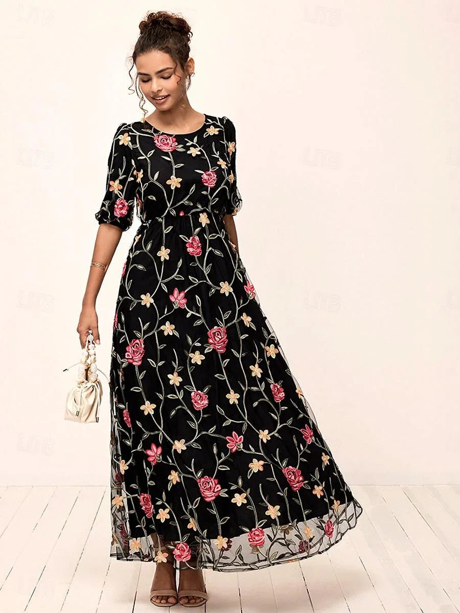 Leonora | Floral Lace Embroidered Maxi Dress