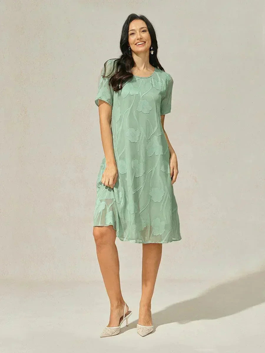 Floral Print Sheer Chiffon Knee-Length A-Line Dress